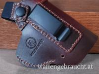 Rot-Brauner Hüft-Holster aus Kalbsleder für schnelles Ziehen, offenes Tragen für die linke Hand - verdecktes Tragen rechts