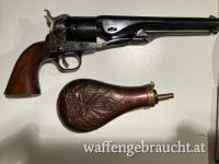 Vorderladerrevolver New Model Navy + Pulverflasche