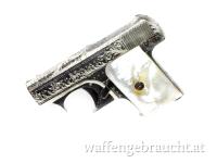 gebr. AMERICAN AUTOMATIC PISTOL Walman Patent Stainless mit Perlmut Griffschalen, 6,35mm Zustand: Gut - RARITÄT 