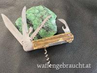 Sehr schönes Vintage Mikov Jagdmesser / Jagdtaschenmesser 6-tlg. mit Lederscheide