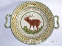 Porzellanschüssel mit Rothirsch-Motiv, 32 cm