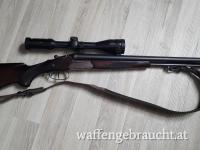 Suhl Drilling Buntgehärtet mit Schwenkmontage und neuem Hawke Zielfernrohr 3-12x44 Kaliber 5,6x50R, 12/70, 12/70 