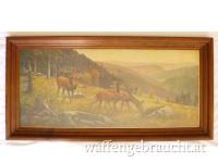 Carl Zimmermann, "Harzlandschaft mit Rothirschen", 137 x 68 cm