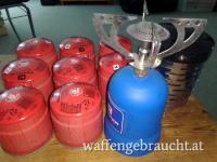 Gaskocher mit Heizaufsatz und 9 Kartuschen für Ansitz