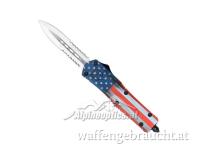 CobraTec Medium FS-3 American Flag OTF Automatikmesser mit Dolchklinge und beidseitigem Teilwellenschliff