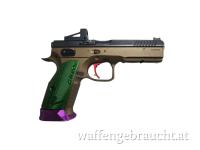 BRÜNNER CZ 75 Shadow 2 Bushing Burned Bronze Green Grips mit Montiertem Shield RMS Glass 4 MOA